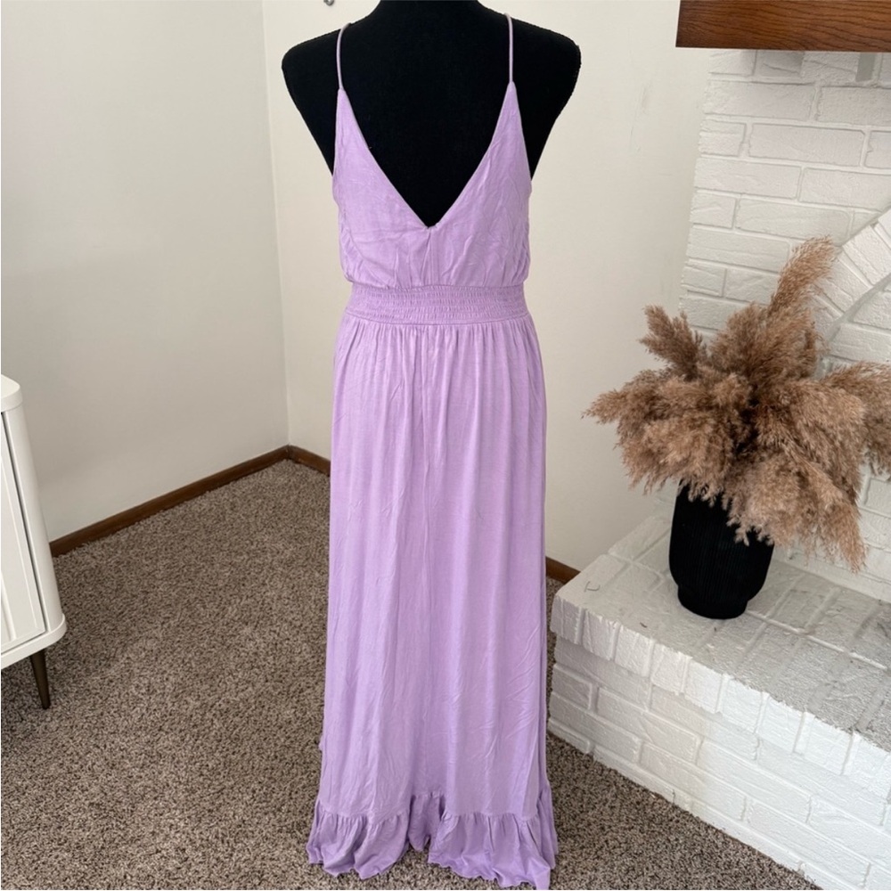 VENUS Lavender Ruffle Maxi Dress with Lace-Up Bodice - Picture 2 of 4